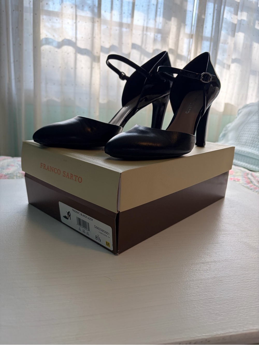 Franco Sarto Trident Black Pointed Mary Jane Heels with Ankle Strap - Picture 11 of 11